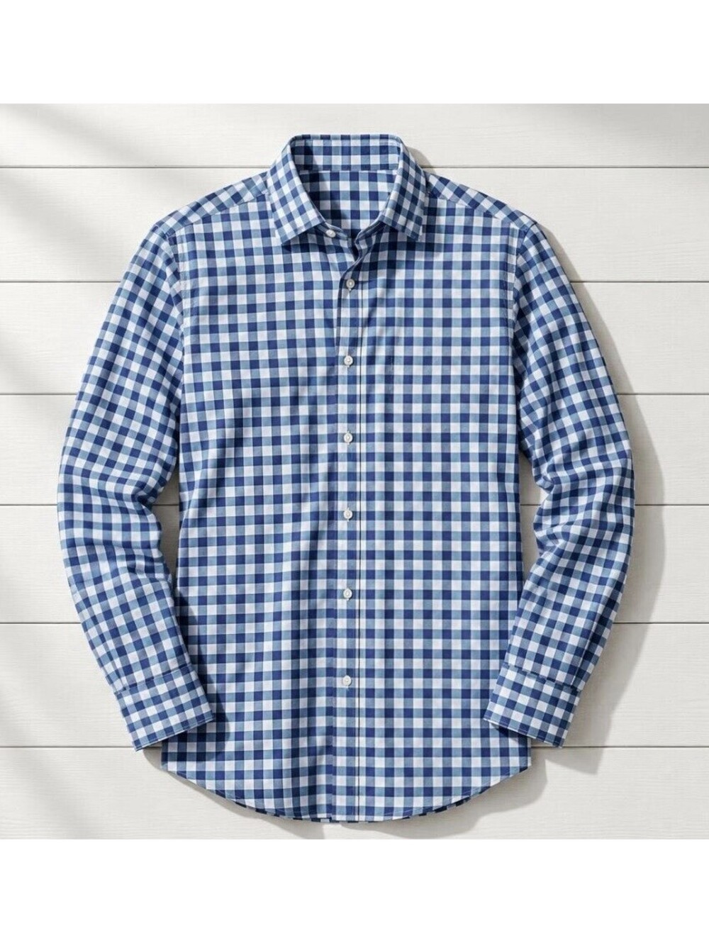 BEN SHERMAN Plaid Stretch Cotton Tailored Slim Fit Shirt in Blue-16.5|US Large